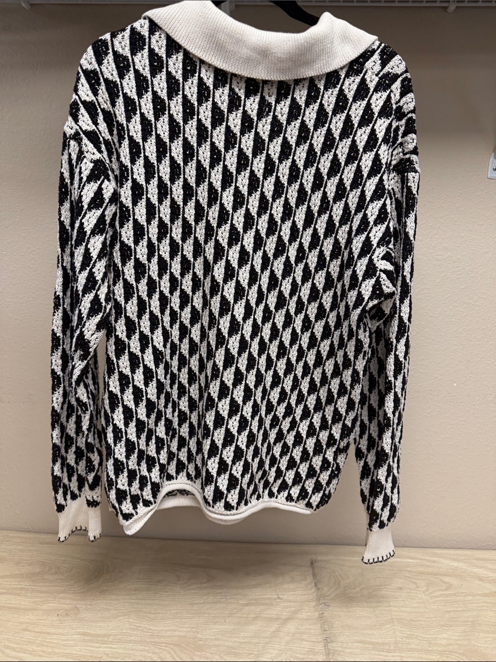 SCOTCH AND SODA JACQAURD DROP SHOULDER LONG SLEEVE POLO WHITE/BLACK - L - Picture 4 of 7